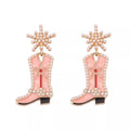 Cowgirl Boot Dangle Earrings in Pink