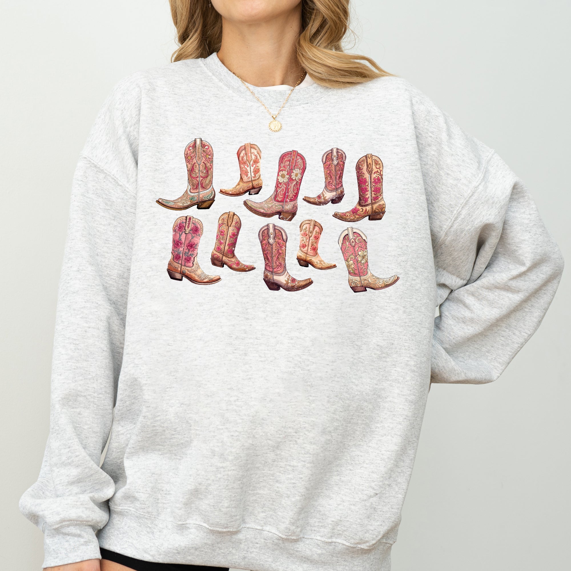 Colorful Pink Cowboy Boots, Western, Cowgirl, Sweatshirt