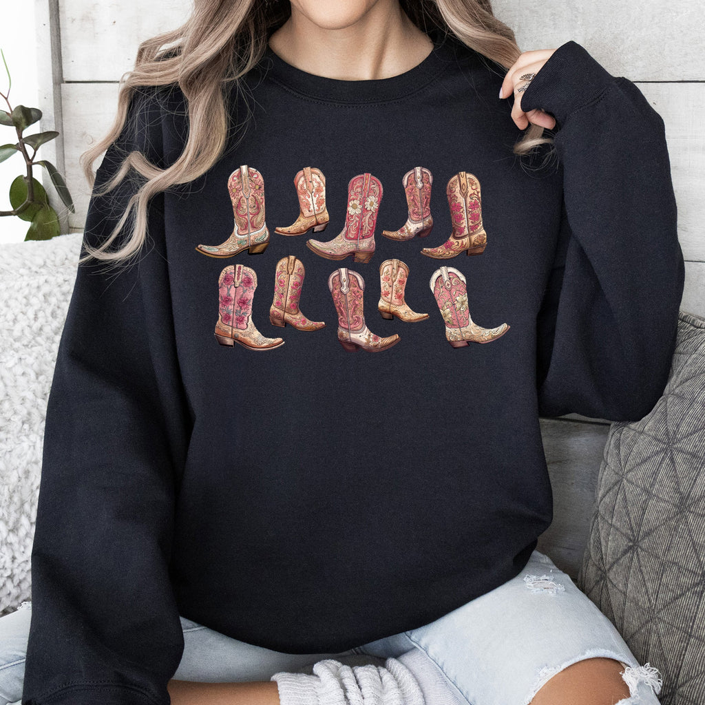 Colorful Pink Cowboy Boots, Western, Cowgirl, Sweatshirt