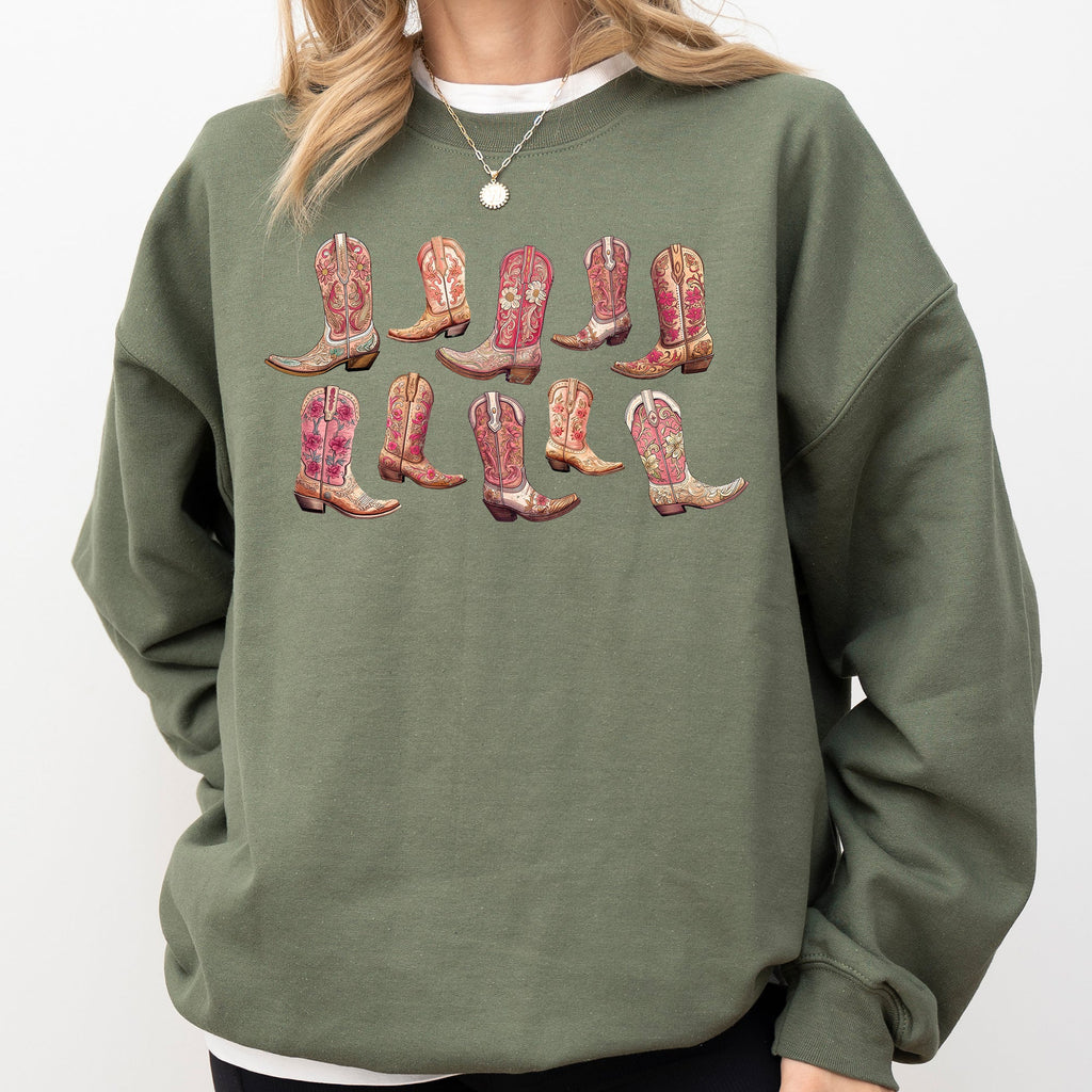 Colorful Pink Cowboy Boots, Western, Cowgirl, Sweatshirt