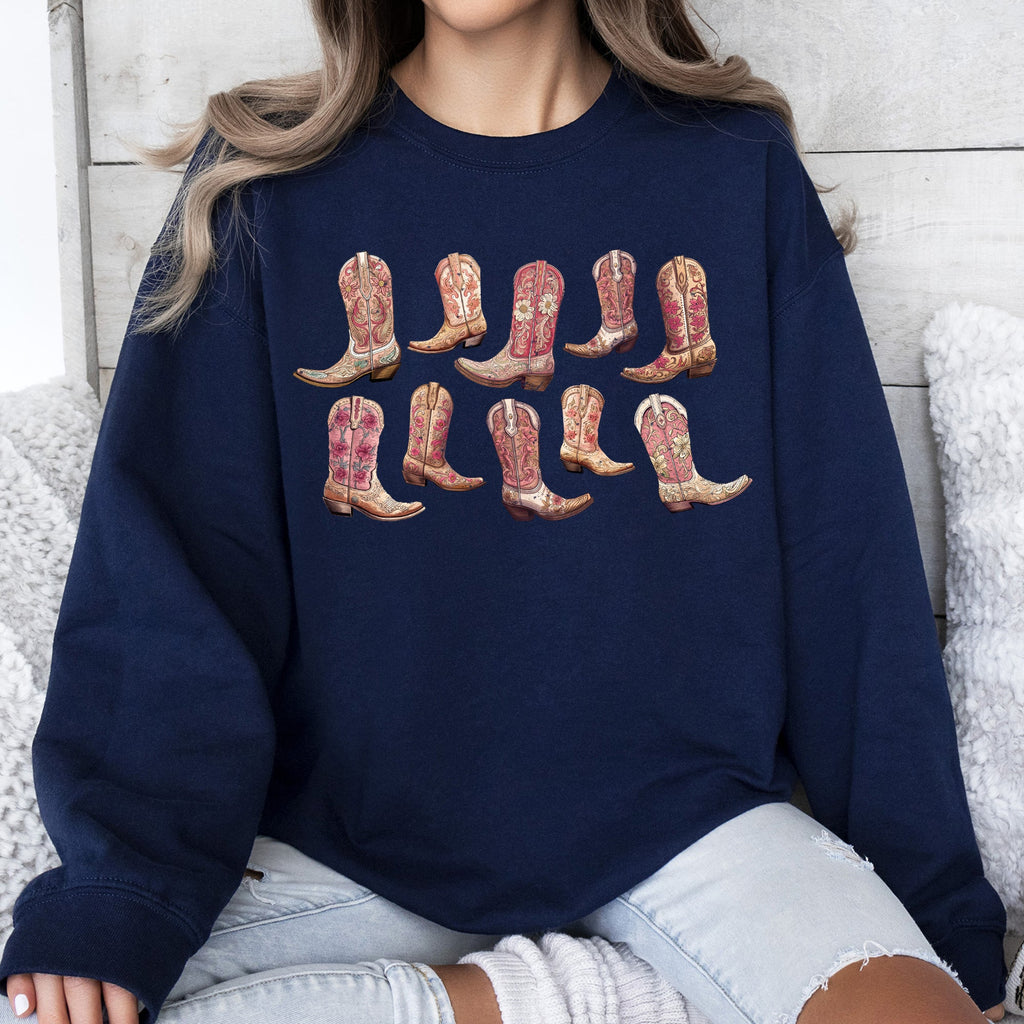 Colorful Pink Cowboy Boots, Western, Cowgirl, Sweatshirt