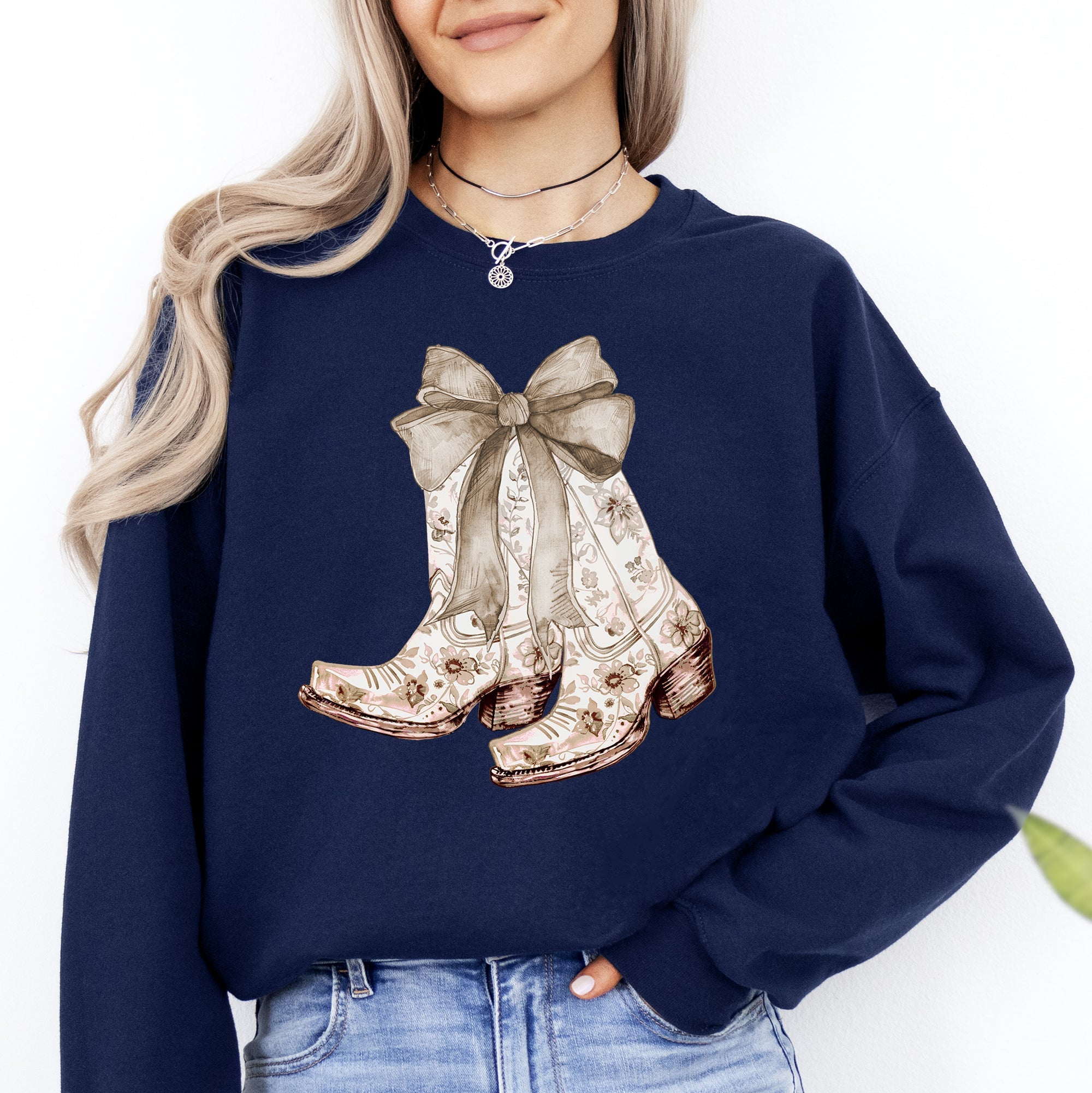 Cowgirl Boots, Ribbon, Floral, Colorful, Western, Country Sweatshirt