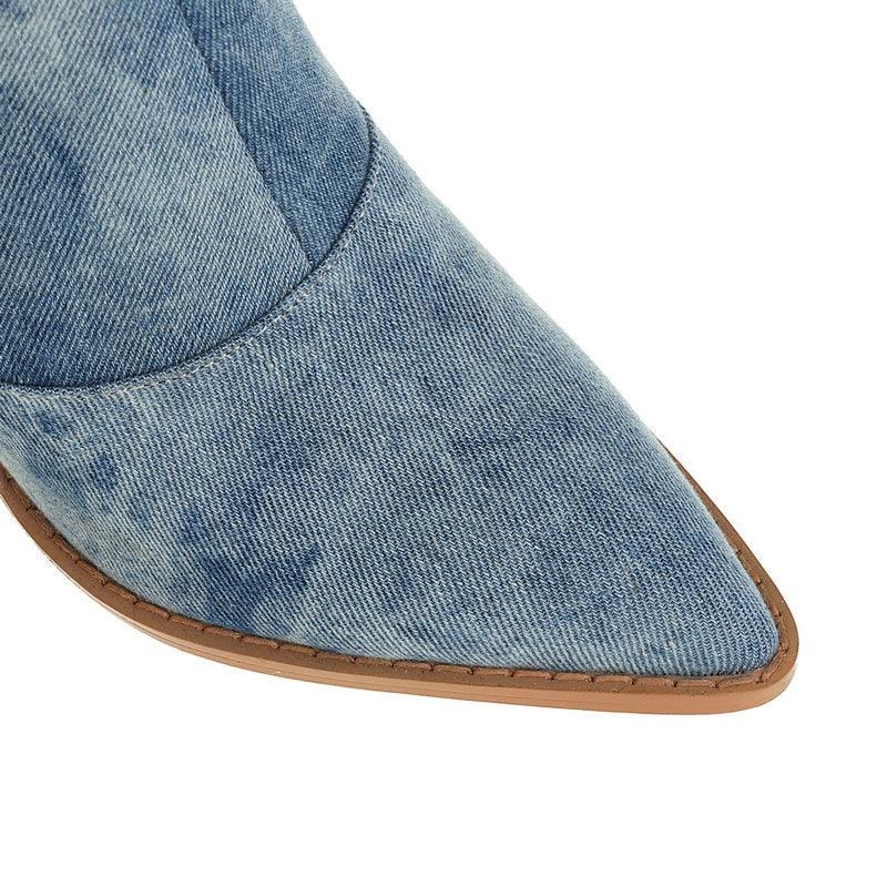 Tie Dye Denim Knee-High Cowgirl Boots