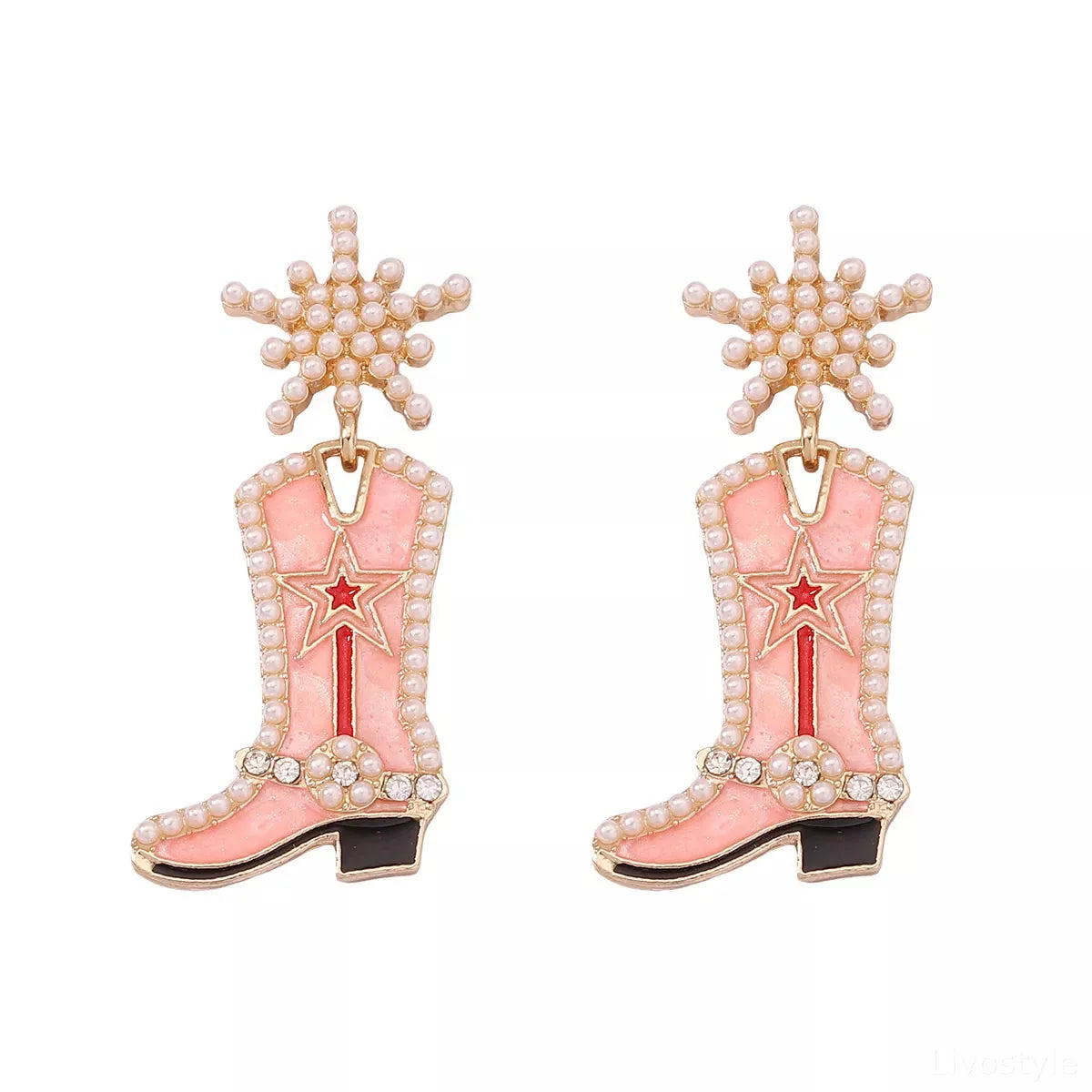 Cowgirl Boot Dangle Earrings in Pink