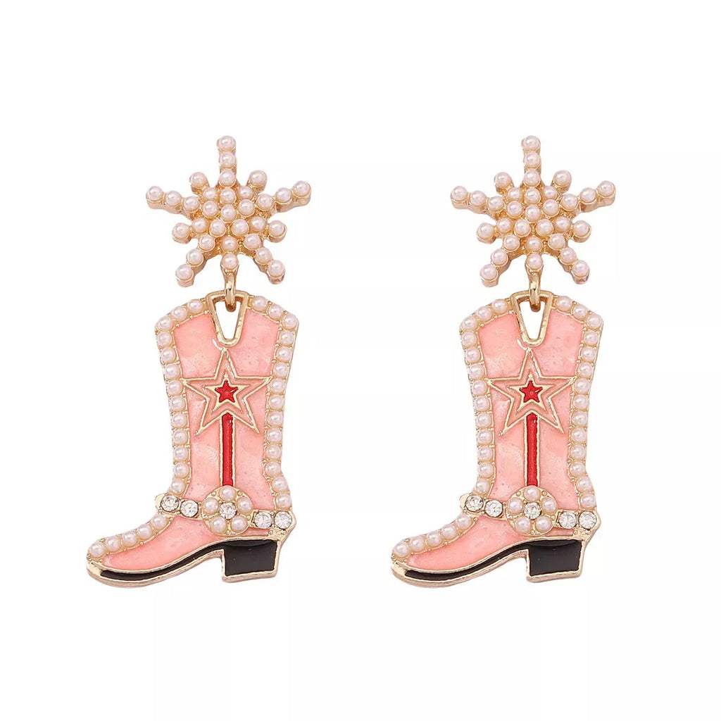 Cowgirl Boot Dangle Earrings in Pink