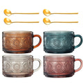 Tonal Hobnail Mug Glassware with Four Gold Spoons, Set of 4